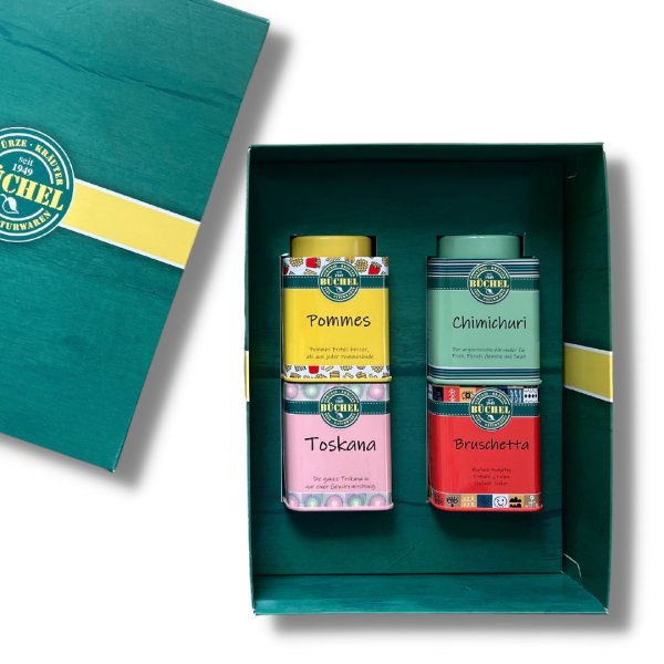 Die Büchel Dosen Geschenkbox (4 Dosen deiner Wahl in einer tollen Geschenkverpackung)