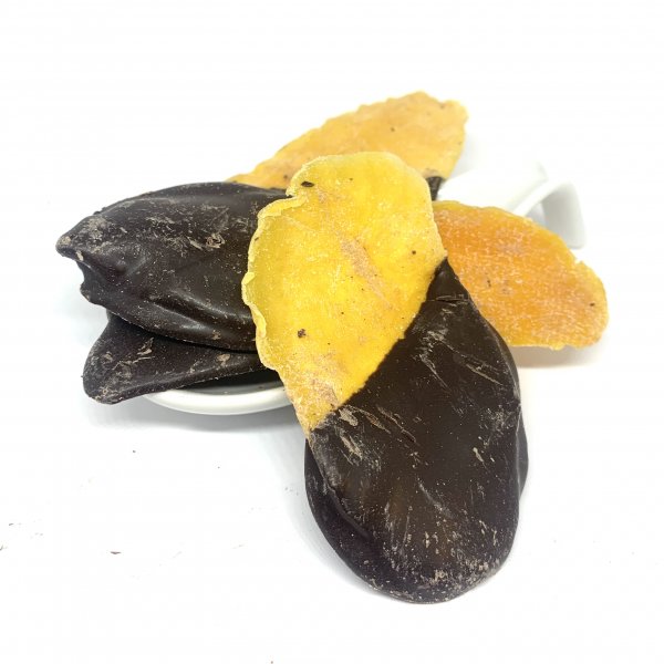 Mango Streifen gedippt in Premium Zartbitter Schokolade